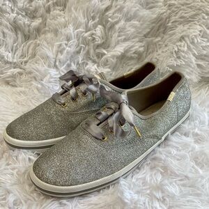 Woman's Kate Spade x Keds Silver Glitter Wedding Sneakers size 6